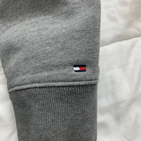 Tommy Hilfiger XL Grey Hoodie Vintage Style NYC Embroidery Logo Cuff Sweatshirt - Picture 12 of 16